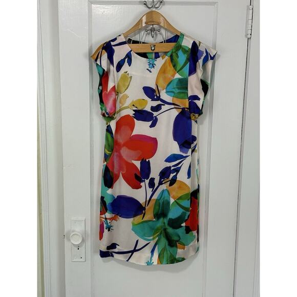 Carlisle Women's Size 6 Silk Dress Colorful Floral Print Lined Zip Cap Sleeve - Picture 16 of 16